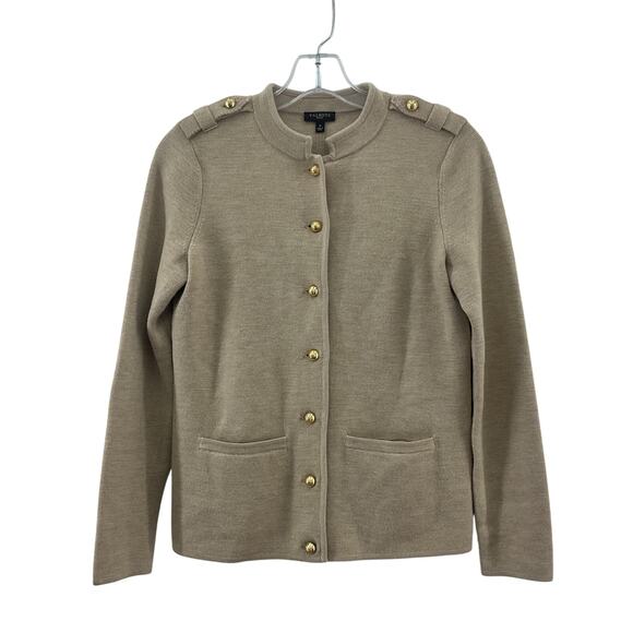 Talbots Petite S Merino Wool Women's Cardigan Beige Knit & Gold Buttons - Picture 1 of 5